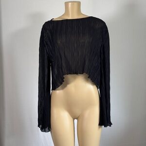 Urban Outfitters Black Asymmetrical Pleated Crop Top